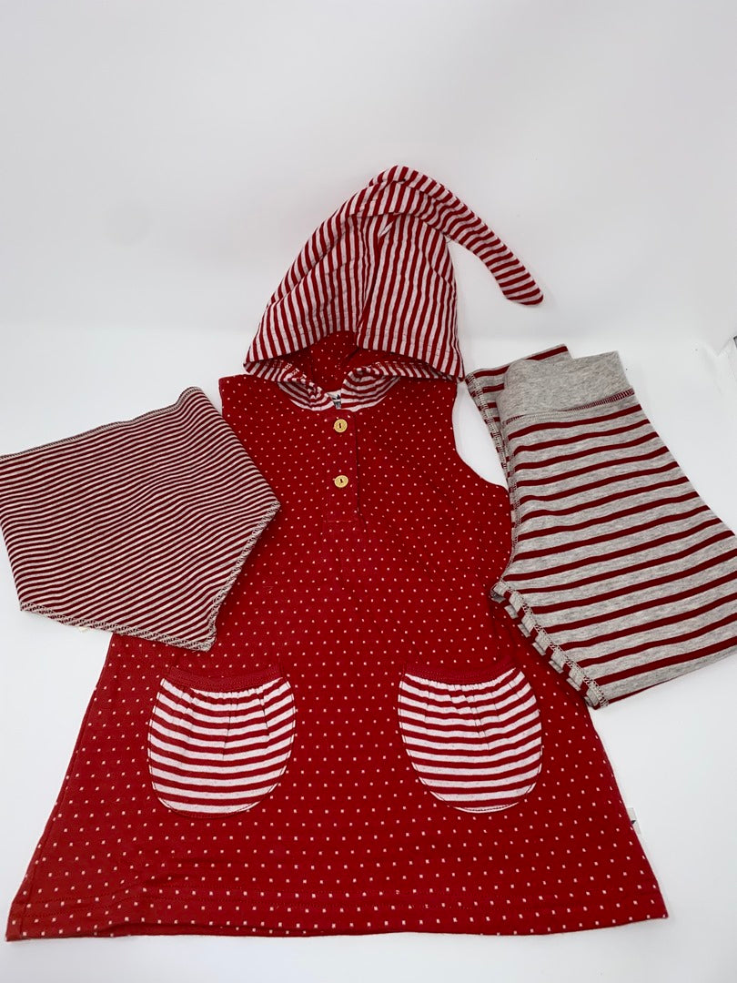 Leela Cotton Kapuzenkleid Tunika Kleid - Rot - reine 100% BIO Baumwolle