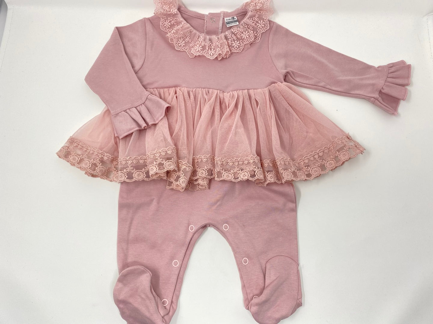 Baby Strampler mit Röckchen aus Spitze - Rosa / Rose