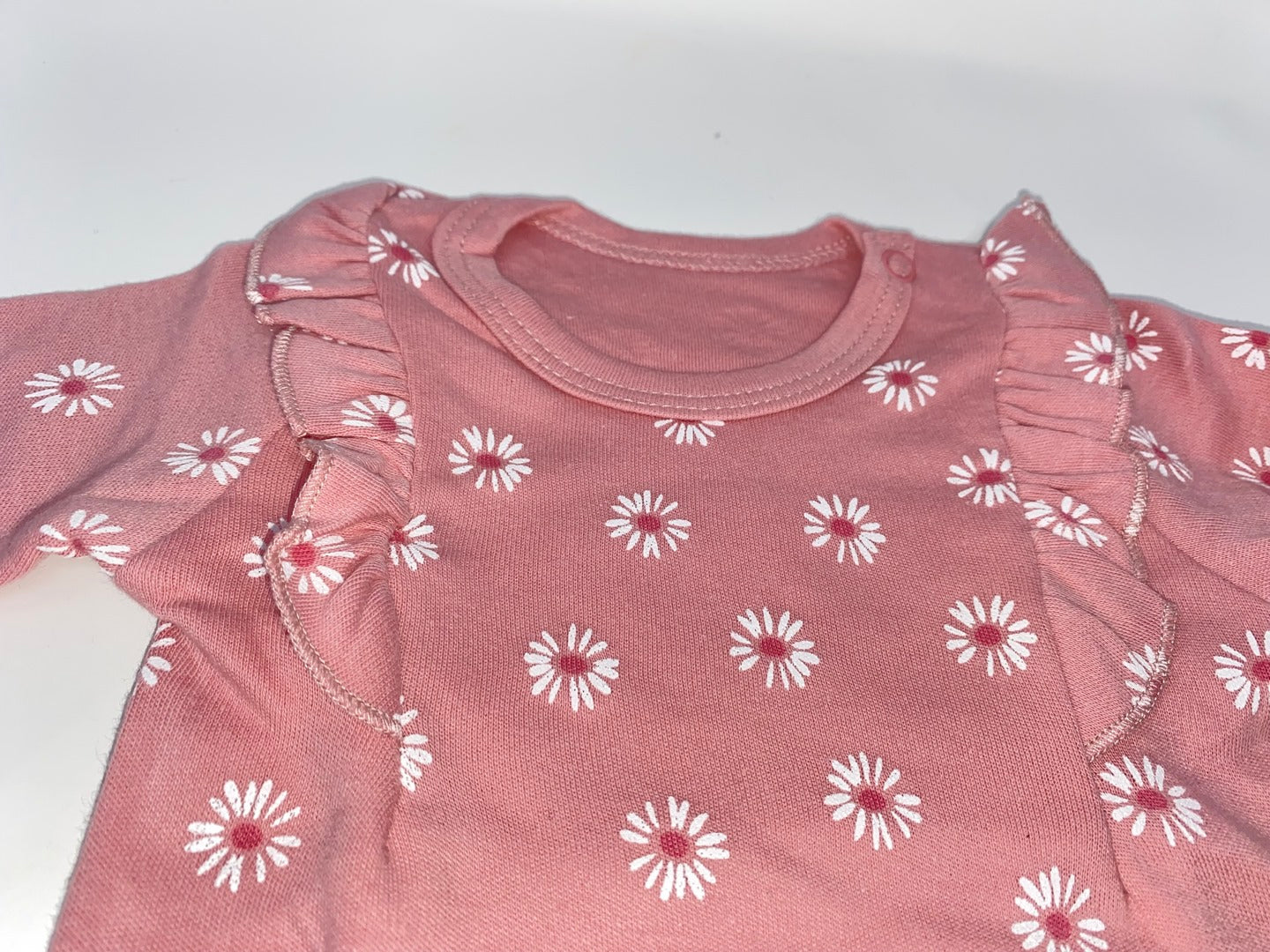 Baby Body Langarm Rosa mit Rüschen & Blümchen Blumen Druck