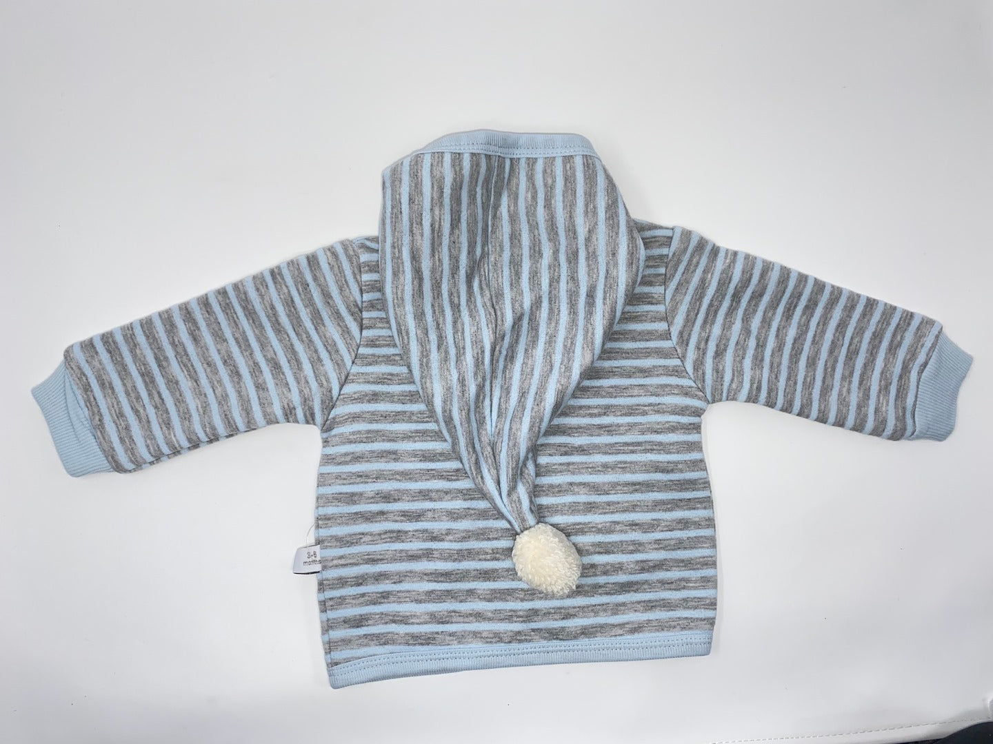 Baby Sweat Kapuzen Hoodie Jacke Jäckchen Shirt gestreift mit Pommel Hellblau Grau meliert