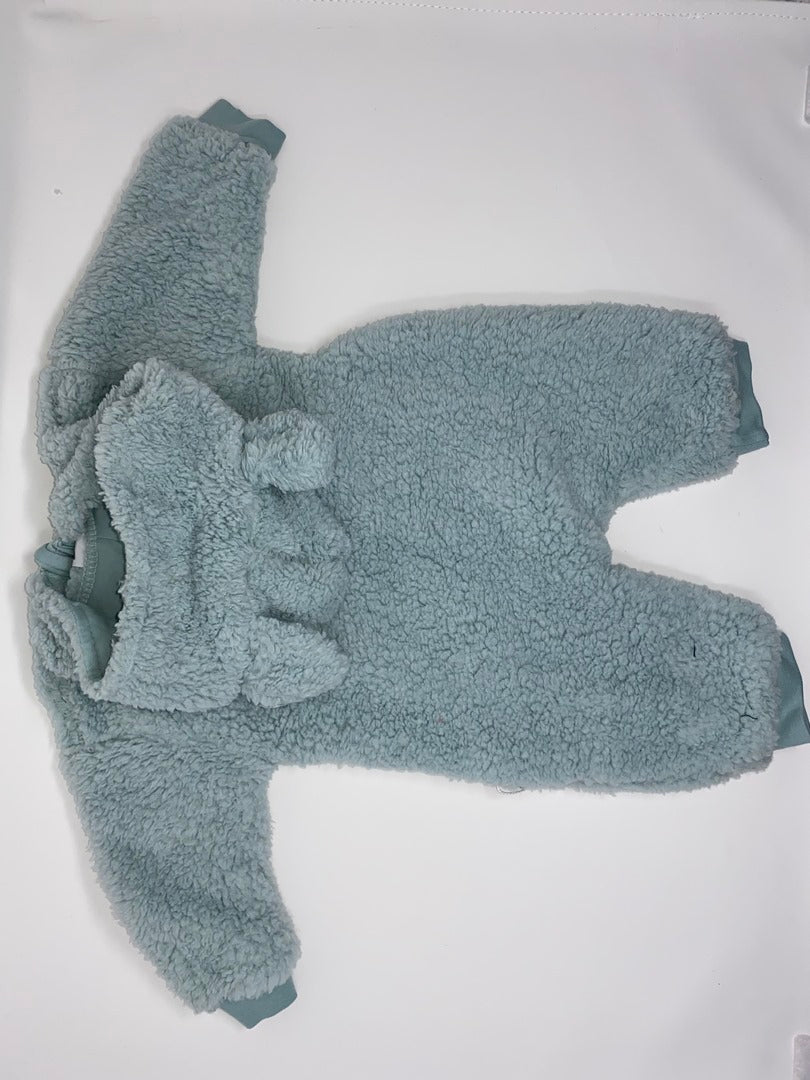 Baby Teddy Fleece / Plüsch Overall mit Kapuze Kapuzenoverall mit Hasen Ohren Mint für Mädchen aus Baumwolle