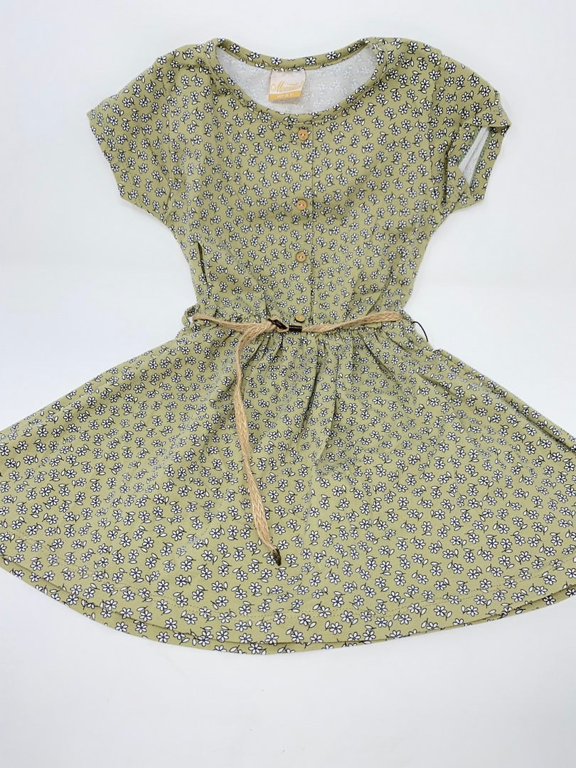 Kleid Baumwollkleid Jerseykleid & Jacke Jäckchen Mädchen weiter Rock Khaki Blümchen Stickerei