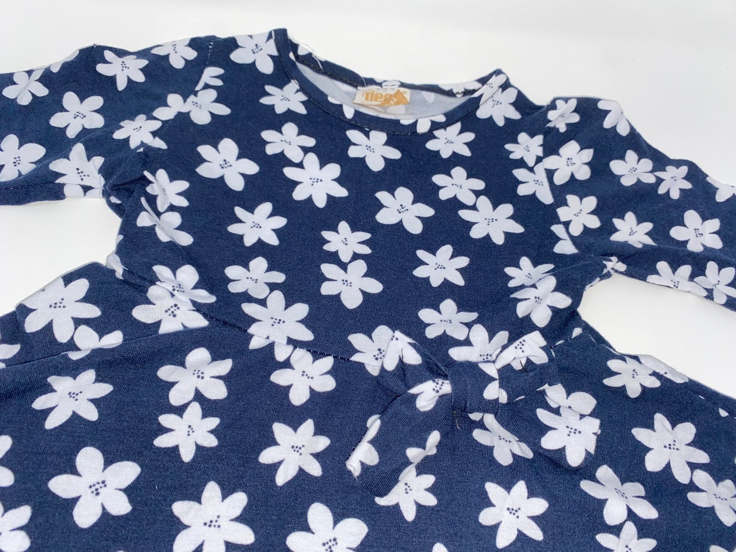 Kleid Baumwollkleid Jerseykleid Mädchen weiter Rock Dunkelblau Blümchen aus Baumwolle Jersey