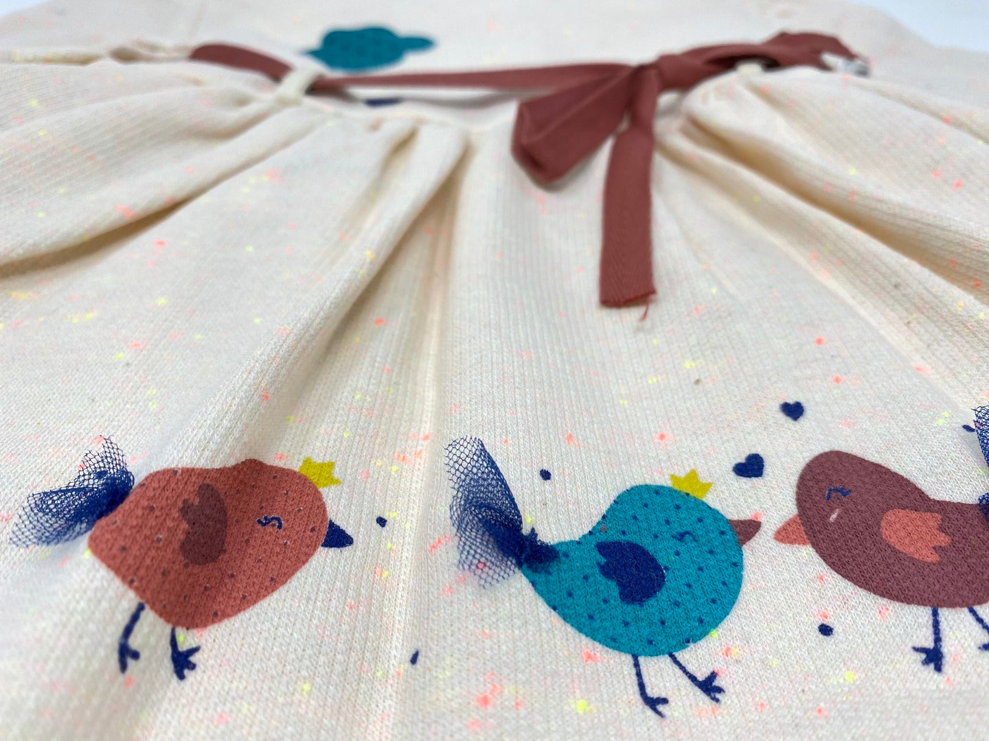 Baby Sweat Kleid Kleidchen Sweatkleid Mädchen Vogel Vögelchen Beige Baumwollkleid