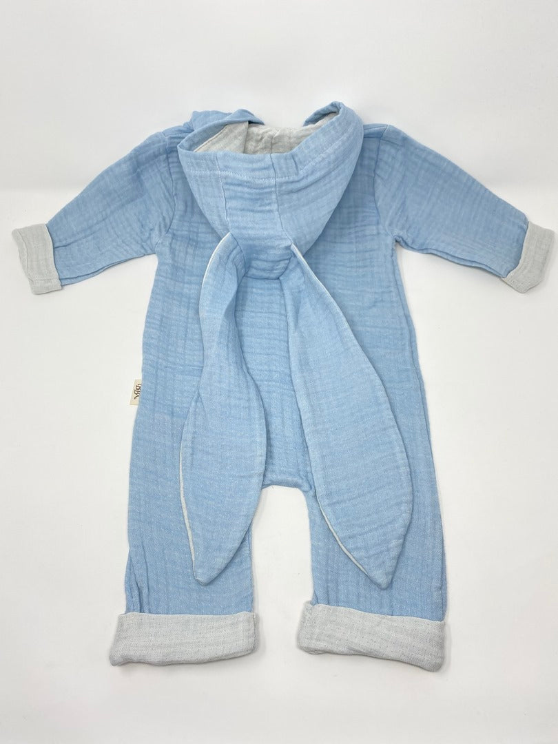 Baby Overall Einteiler Jumpsuit Kapuzenoverall Musselin Jungen Hasenohren reine Baumwolle