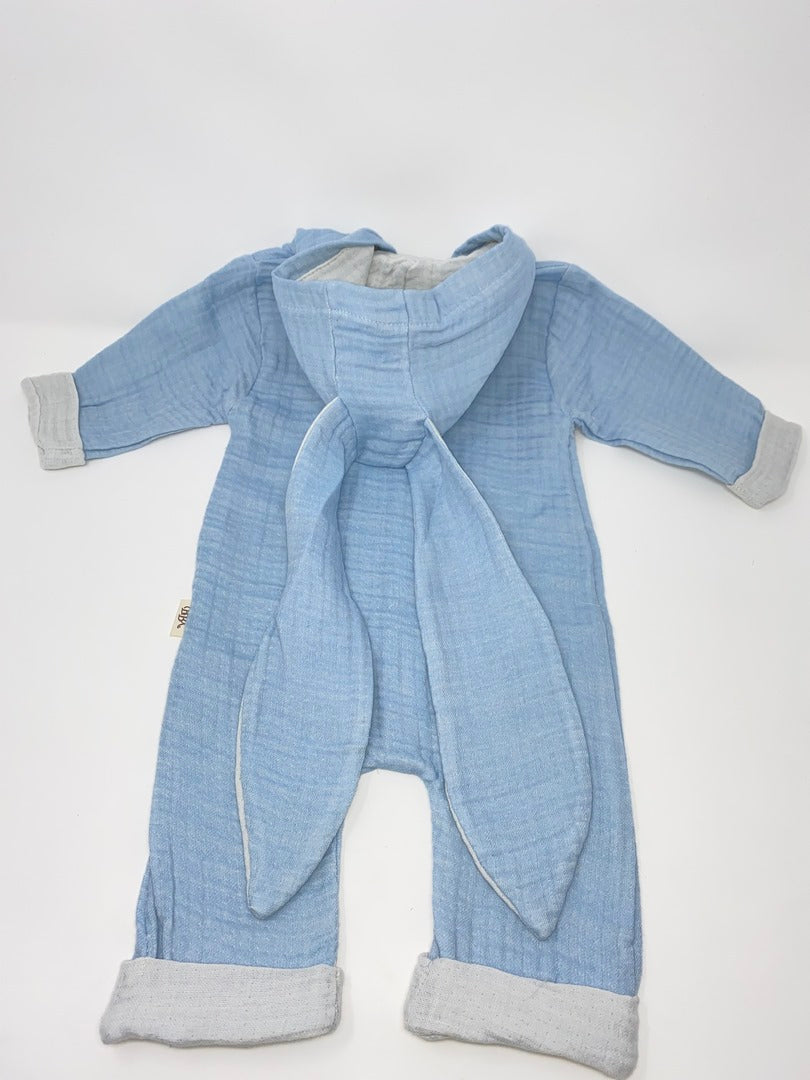 Baby Overall Einteiler Jumpsuit Kapuzenoverall Musselin Jungen Hasenohren reine Baumwolle