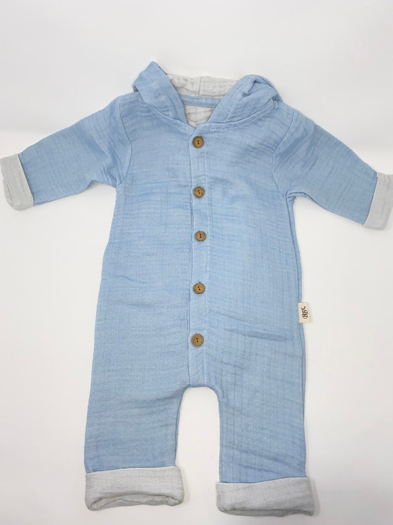 Baby Overall Einteiler Jumpsuit Kapuzenoverall Musselin Jungen Hasenohren reine Baumwolle