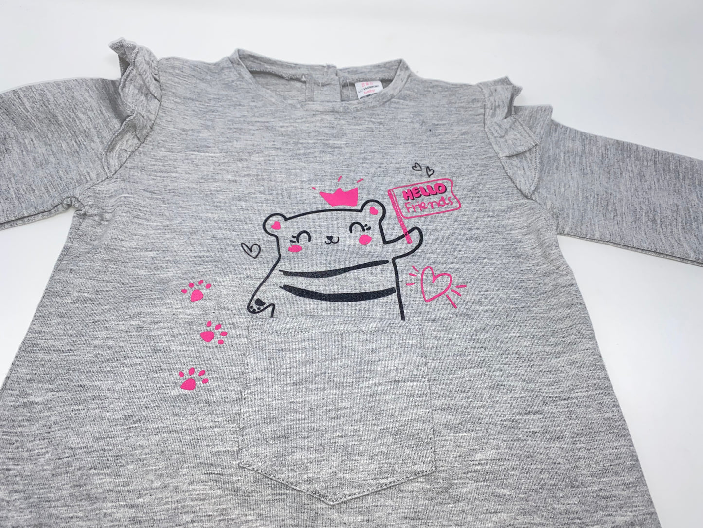 Mädchen Langarmshirt T-Shirt Longsleeve Sweat-Shirt Grau Teddy Krone