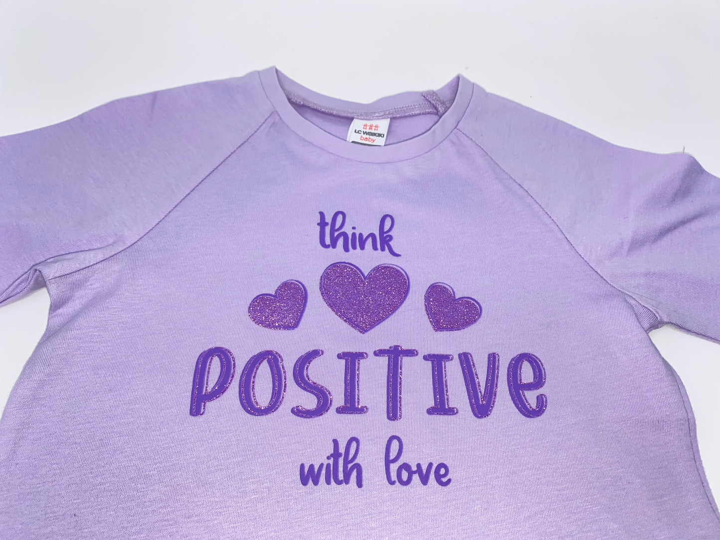 Mädchen Langarmshirt T-Shirt Longsleeve Sweat-Shirt Lila Glitzer Herzen