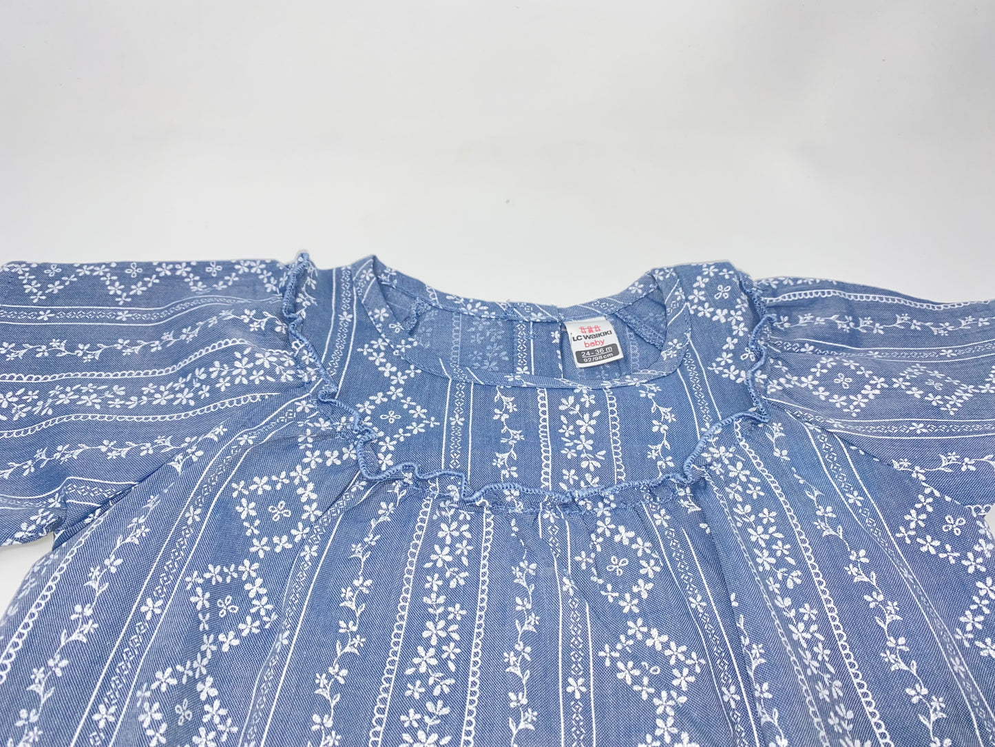 Mädchen Bluse T-Shirt Sterne Jeansblau mit Rüschen und Blümchen