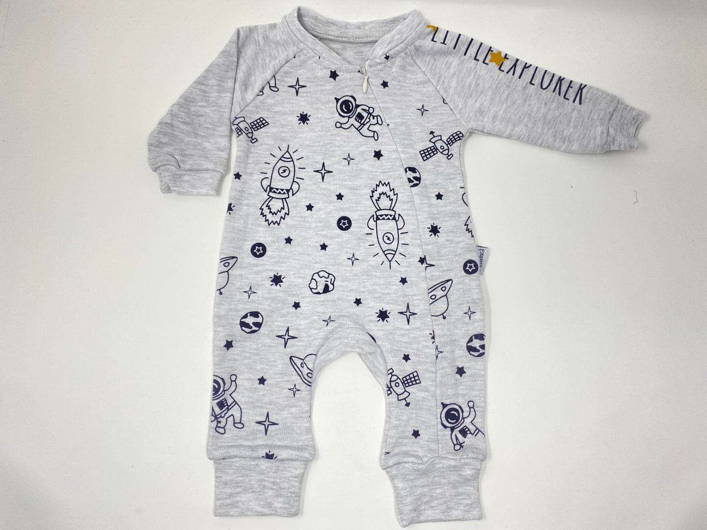 Baby Strampler Einteiler Overall Jumpsuit Weltraum Space Raumschiff Rakete Jungen Grau meliert