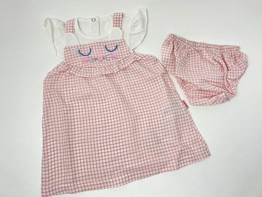 Baby Sommer Set Zweiteiler Kleidchen mit Bloomer Kätzchen Applikation