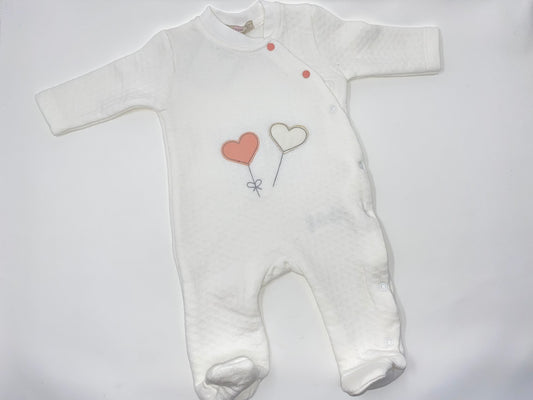 Baby Strampler Einteiler Overall Langarm mit Herz / Herzen Applikation -  Rosa  -