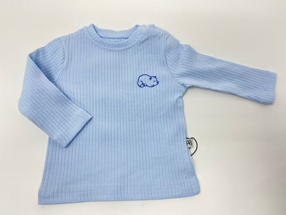 Baby Set 3 Teilig für Neugeborene Strampel Hose Oberteil Mütze Mützchen gerippt Jungen hellblau Teddy Bär