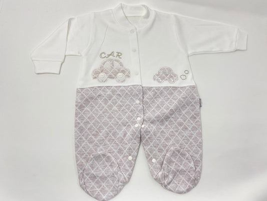 Baby Strampler Einteiler Langarm Overall Jumpsuit für Jungs mit Auto Applikation Stickerei