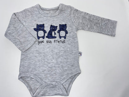 Baby Set Langarm Body & Hose aus Jersey /Sweat 2 Teile Grau  Dunkelblau meliert