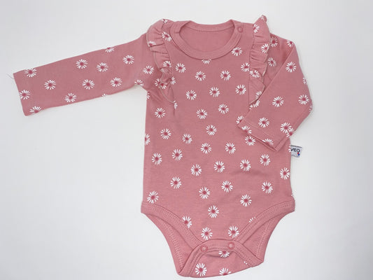 Baby Body Langarm Rosa mit Rüschen & Blümchen Blumen Druck