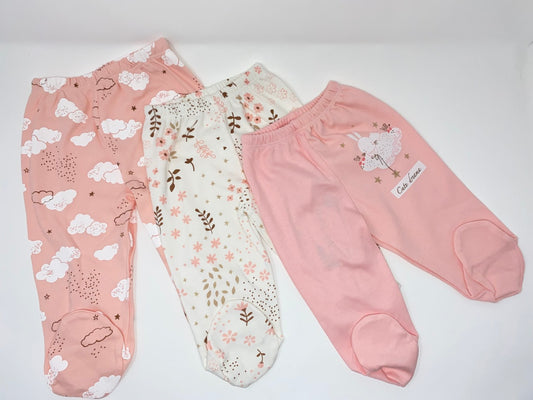 Baby Strampel Hose 3 Teile mit Füßlingen mit Hasen Häschen für Mädchen