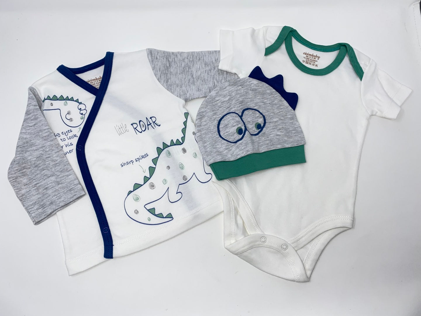 Baby Set 4 Teiler Jäckchen Body Strampel Hose Mütze Mützchen Dinosaurier Dinos Jungen