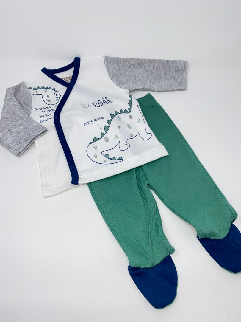 Baby Set 4 Teiler Jäckchen Body Strampel Hose Mütze Mützchen Dinosaurier Dinos Jungen