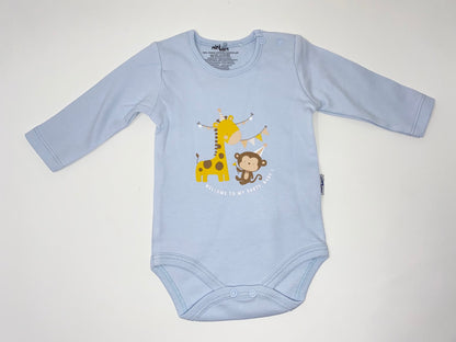 Baby Langarm Body Jungen Hellblau Giraffe aus Baumwolle