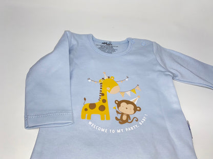 Baby Langarm Body Jungen Hellblau Giraffe aus Baumwolle