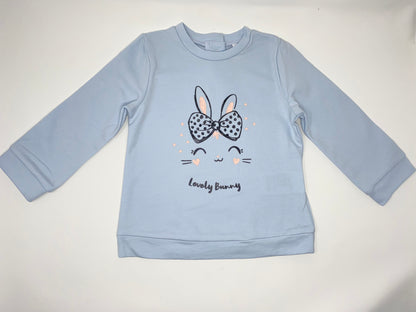 Mädchen Langarmshirt Langarm T-Shirt Longsleeve Sweat-Shirt Hellblau Hase Häschen Druck