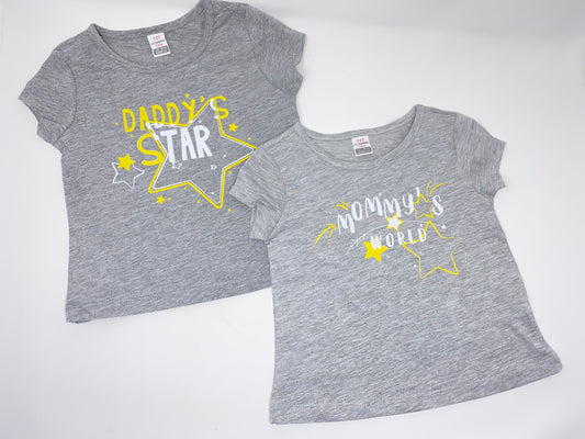 2 x Mädchen T-Shirt Sterne Stars grau meliert